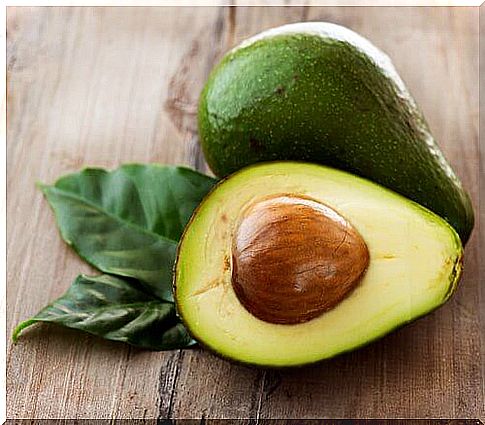 halved avocado with core