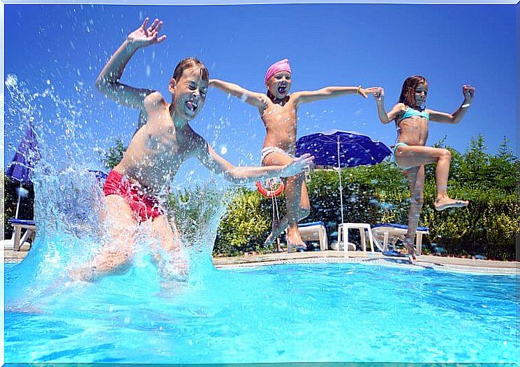 playing in the swimming pool as a child